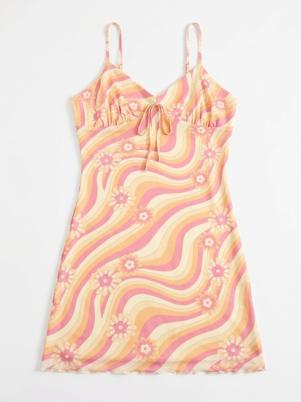 Y2K Faded Rose Retro Floral Swirl Slip Dress in Pink & Cream - Picture 1 of 5